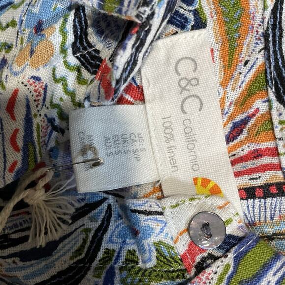 C&C California Shirt Dress Linen Botanical Button Up Short Sleeve Small New‎ - Picture 7 of 8